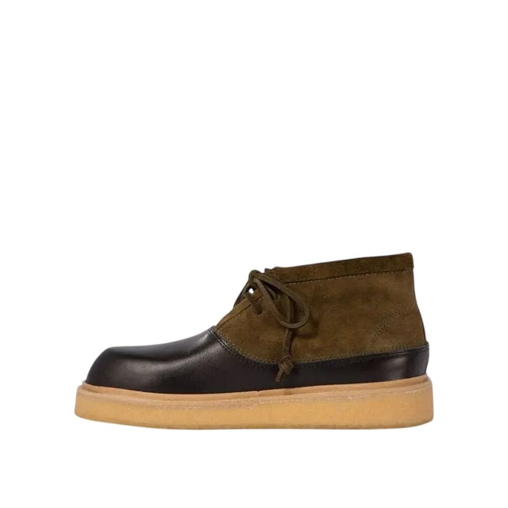 Marni NIB Logo-Tag Two Tone Leather Boots in Dark Brown/Black Size 41e